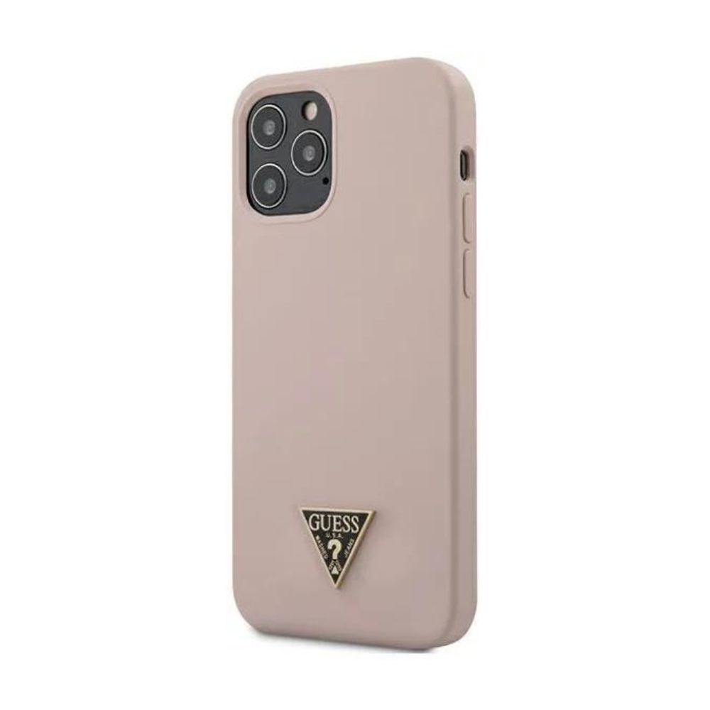Оригинален кейс за iPhone 12 Pro Max - GUESS Light Pink Hardcase Silicone Triangle Logo