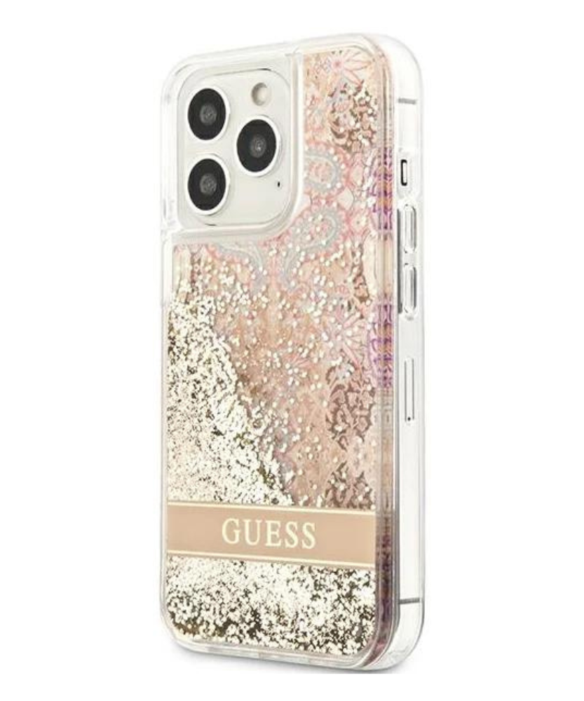 Оригинален кейс за iPhone 13 Pro Max - GUESS Gold Hardcase Paisley Liquid Glitter