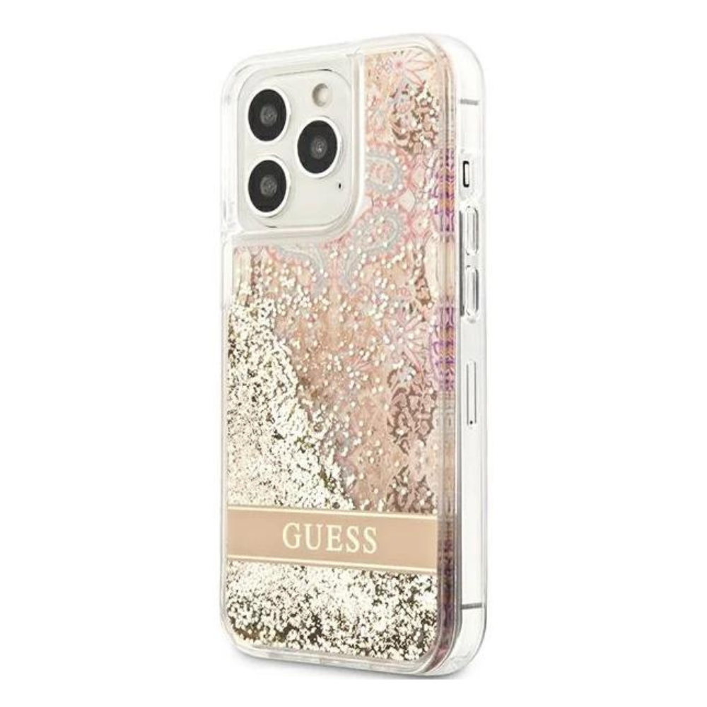 Оригинален кейс за iPhone 13 Pro Max - GUESS Gold Hardcase Paisley Liquid Glitter