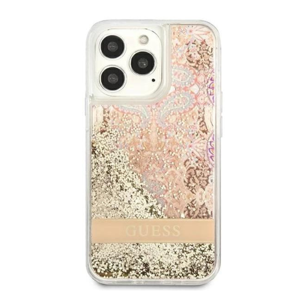 Оригинален кейс за iPhone 13 Pro Max - GUESS Gold Hardcase Paisley Liquid Glitter