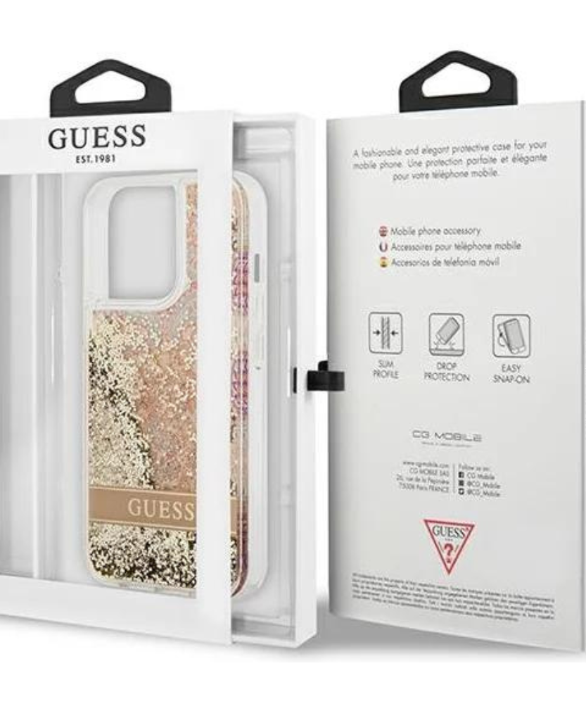 Оригинален кейс за iPhone 13 Pro Max - GUESS Gold Hardcase Paisley Liquid Glitter