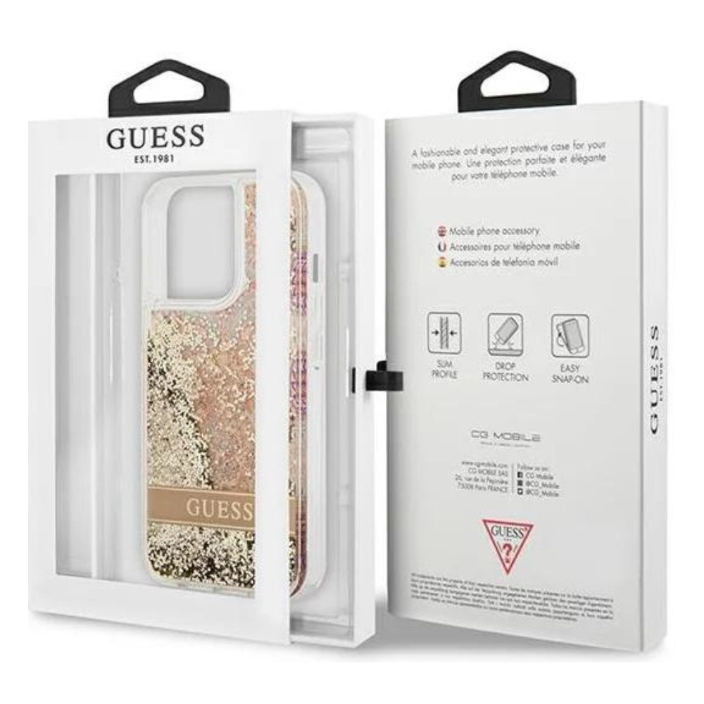 Оригинален кейс за iPhone 13 Pro Max - GUESS Gold Hardcase Paisley Liquid Glitter