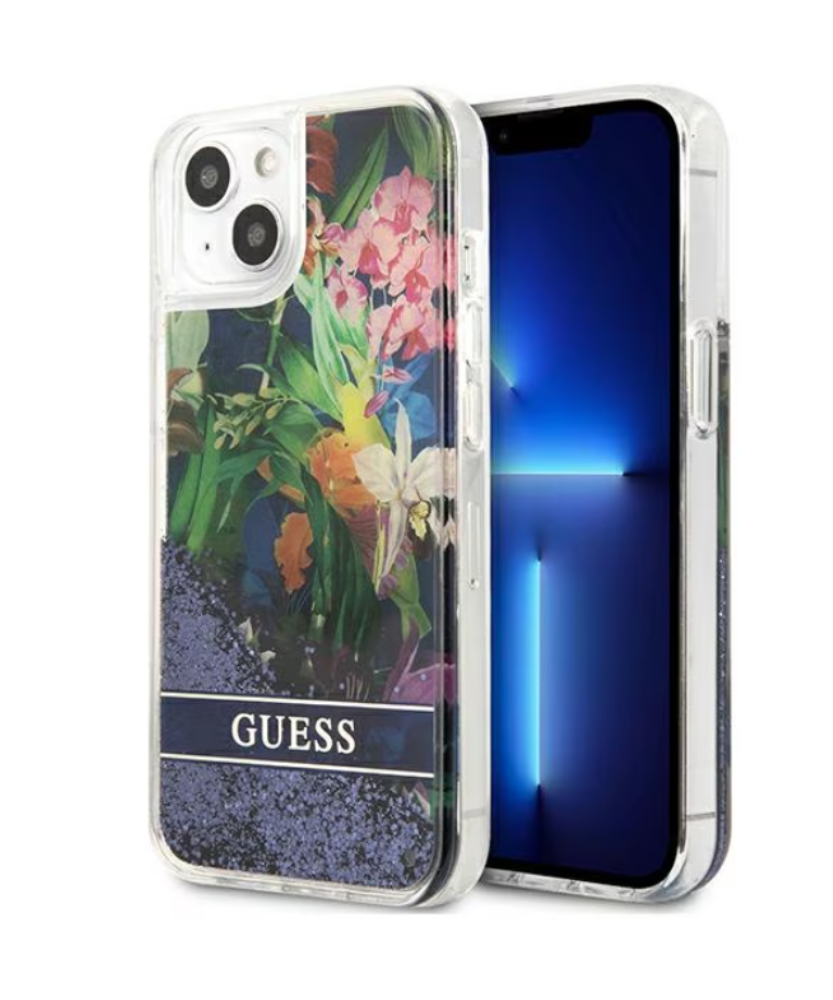 Оригинален кейс за iPhone 13 Pro Max - GUESS Flower Liquid Glitter