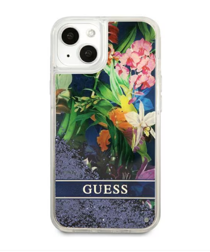 Оригинален кейс за iPhone 13 Pro Max - GUESS Flower Liquid Glitter