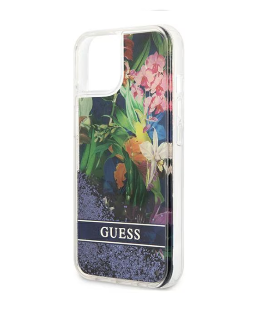 Оригинален кейс за iPhone 13 Pro Max - GUESS Flower Liquid Glitter