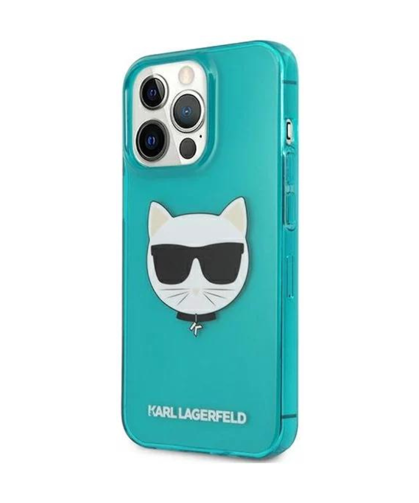 Оригинален кейс за iPhone 13 Pro Max - Karl Lagerfeld Blue Hardcase Glitter Choupette Fluo