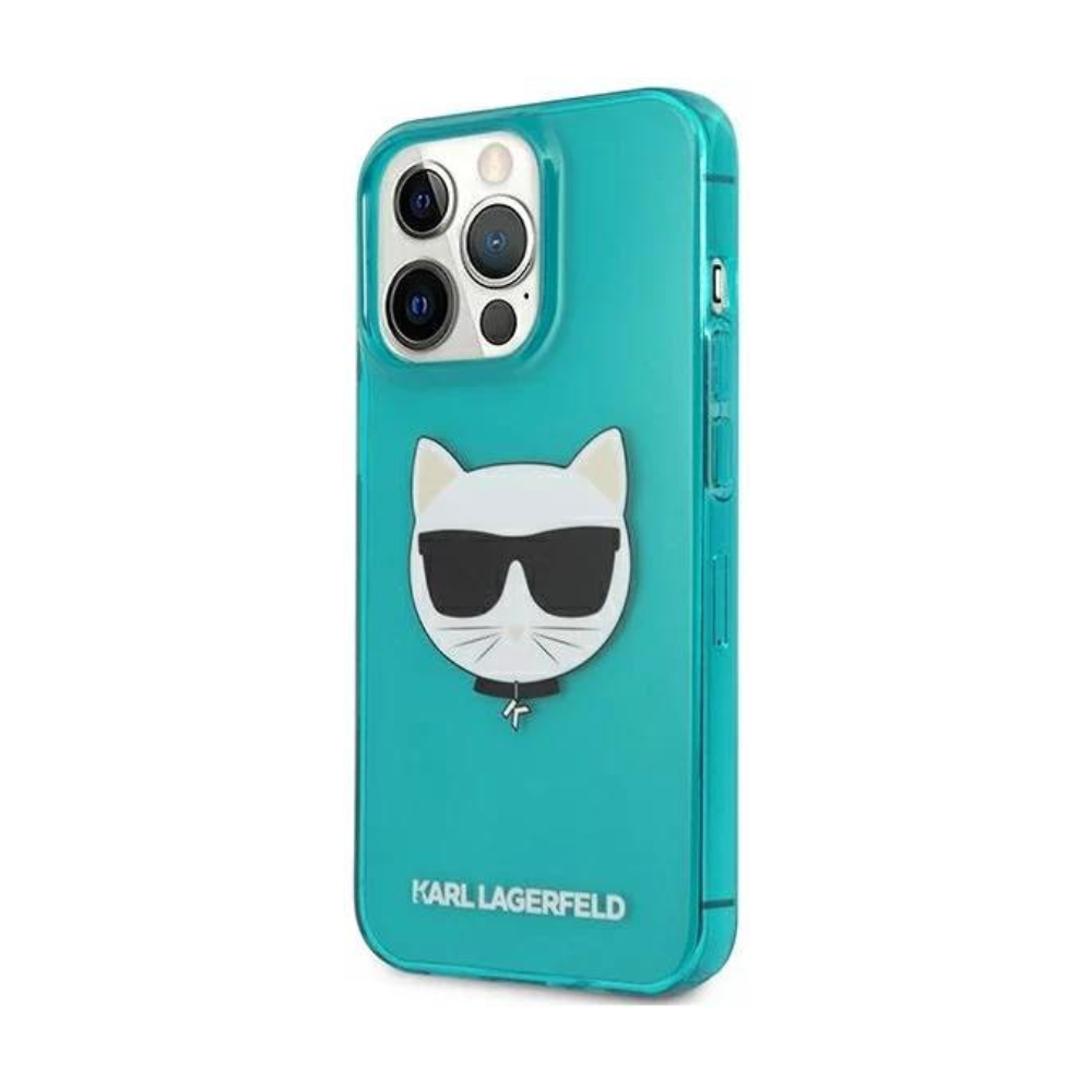 Оригинален кейс за iPhone 13 Pro Max - Karl Lagerfeld Blue Hardcase Glitter Choupette Fluo