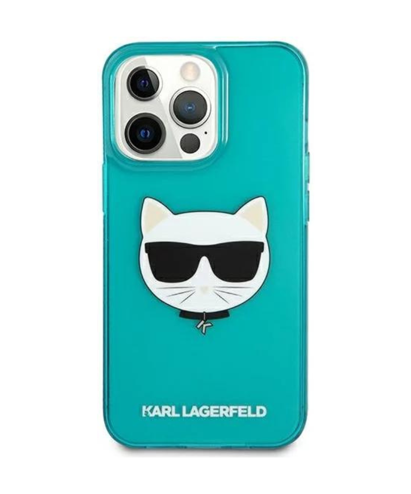 Оригинален кейс за iPhone 13 Pro Max - Karl Lagerfeld Blue Hardcase Glitter Choupette Fluo
