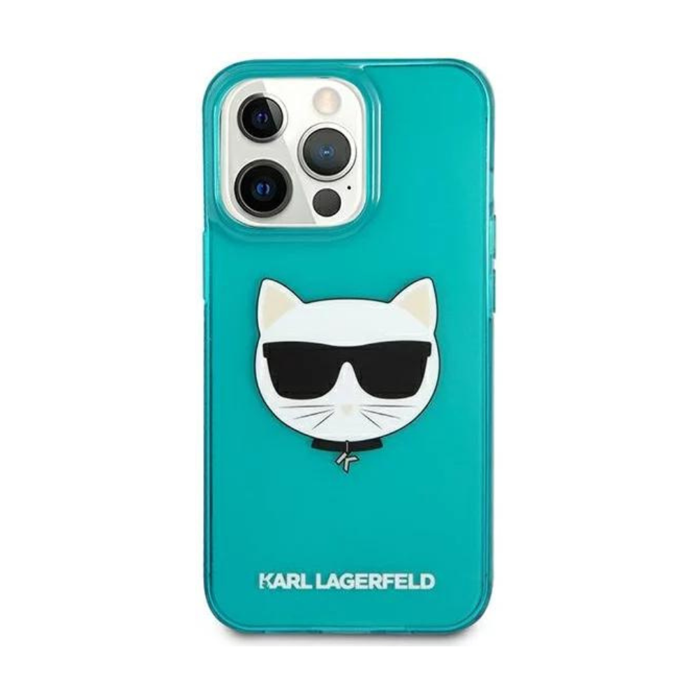 Оригинален кейс за iPhone 13 Pro Max - Karl Lagerfeld Blue Hardcase Glitter Choupette Fluo