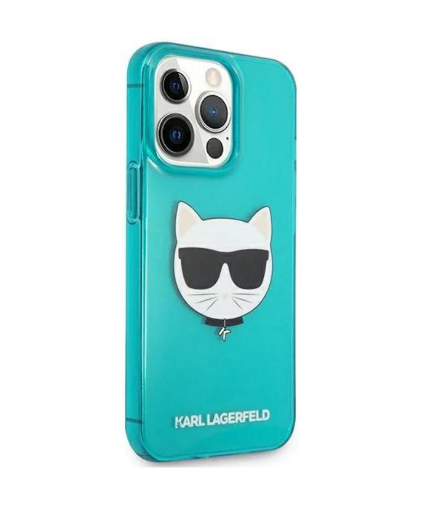 Оригинален кейс за iPhone 13 Pro Max - Karl Lagerfeld Blue Hardcase Glitter Choupette Fluo