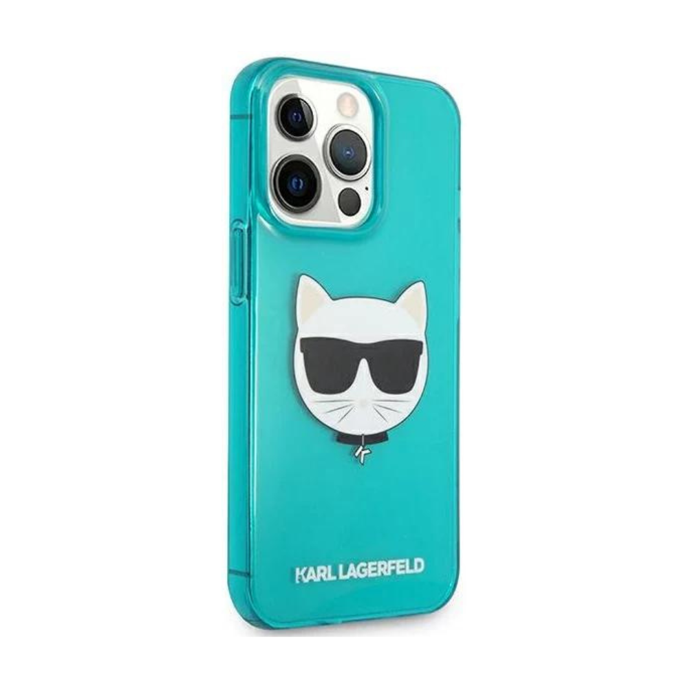 Оригинален кейс за iPhone 13 Pro Max - Karl Lagerfeld Blue Hardcase Glitter Choupette Fluo