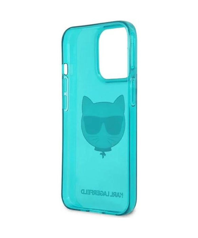 Оригинален кейс за iPhone 13 Pro Max - Karl Lagerfeld Blue Hardcase Glitter Choupette Fluo