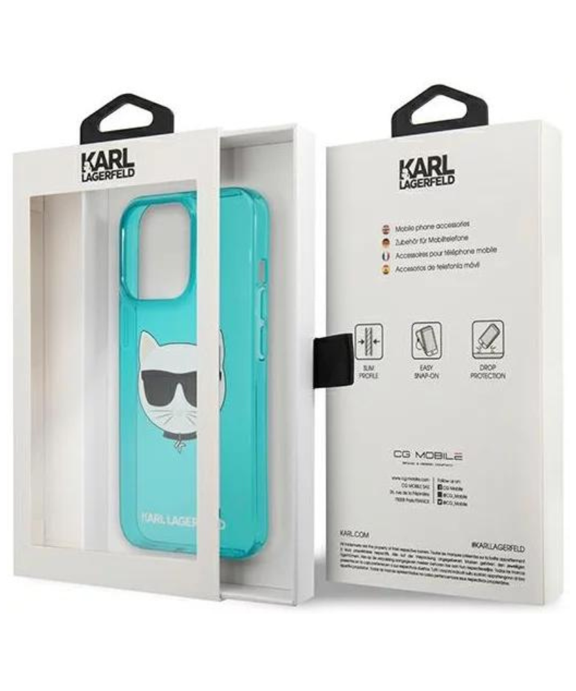 Оригинален кейс за iPhone 13 Pro Max - Karl Lagerfeld Blue Hardcase Glitter Choupette Fluo