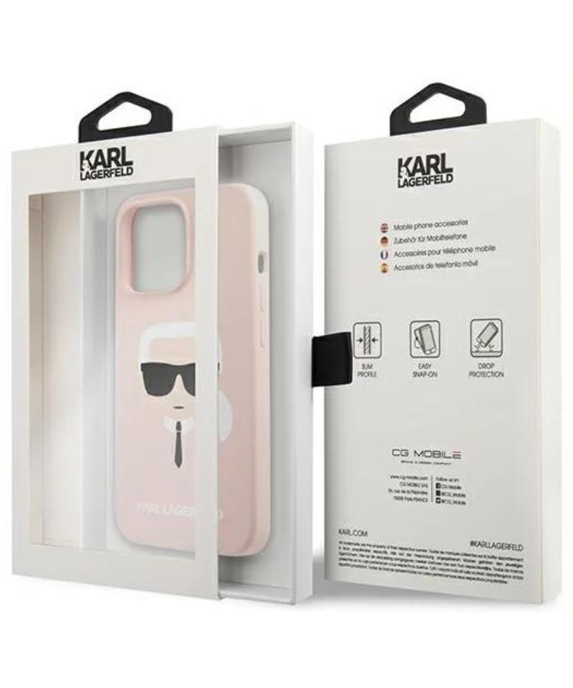 Оригинален кейс за iPhone 13 Pro - Karl Lagerfeld Light pink Hardcase Silicone Karl's Head