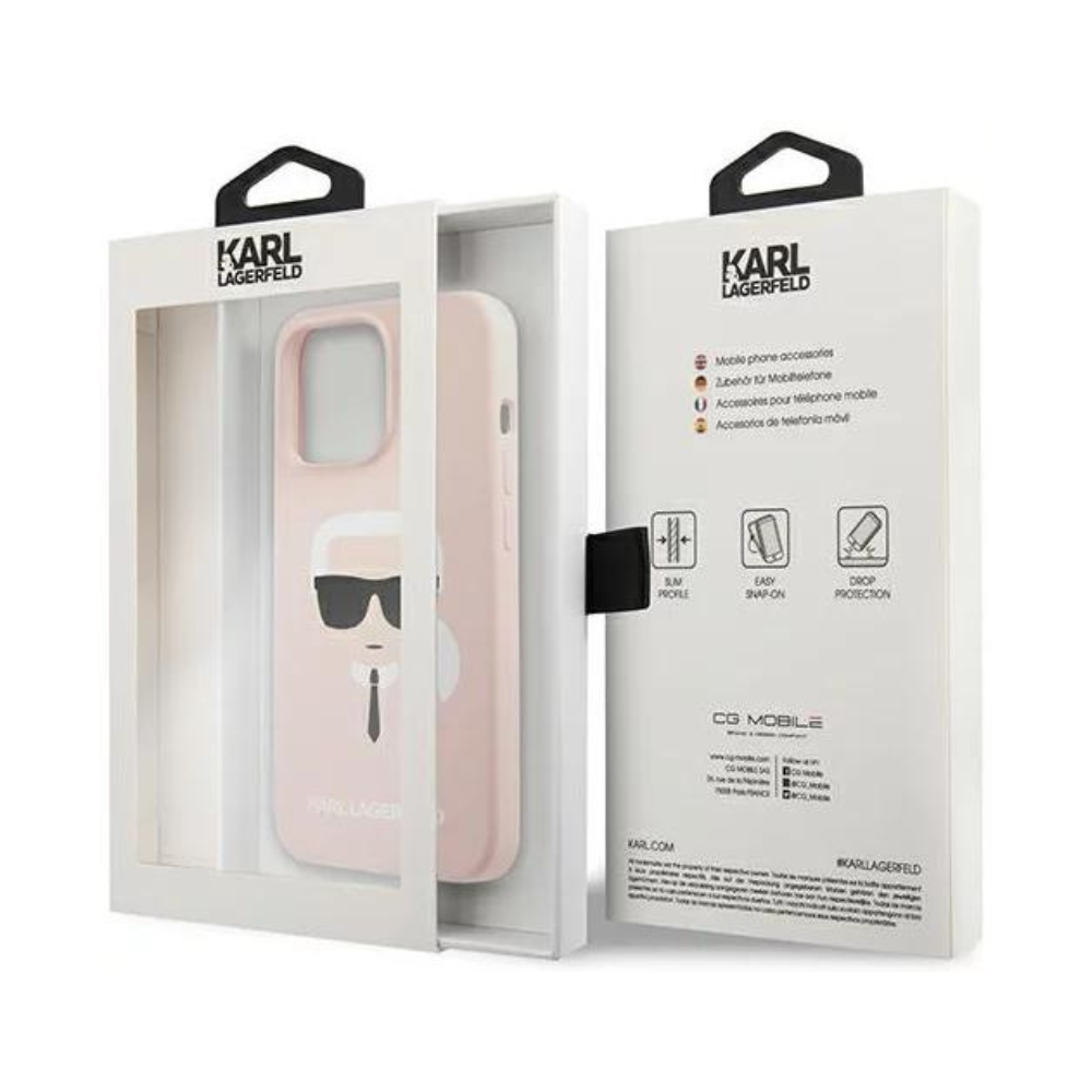 Оригинален кейс за iPhone 13 Pro - Karl Lagerfeld Light pink Hardcase Silicone Karl's Head
