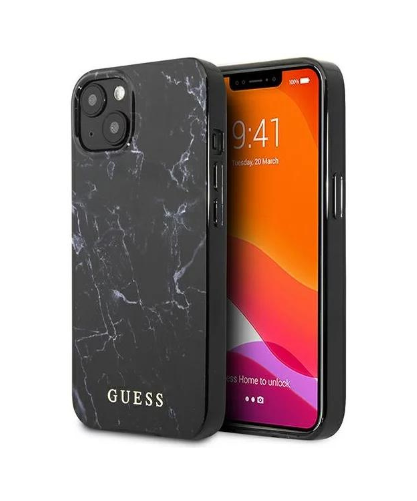 Оригинален кейс за iPhone 13 - GUESS Black Hardcase Marble