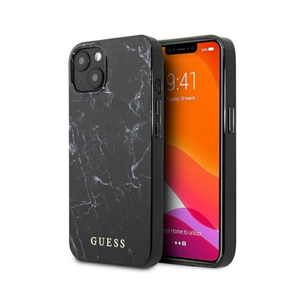 Оригинален кейс за iPhone 13 - GUESS Black Hardcase Marble