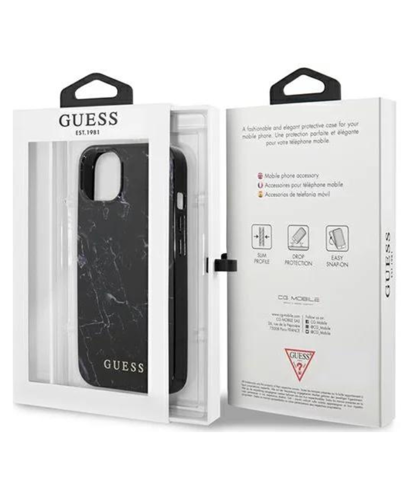 Оригинален кейс за iPhone 13 - GUESS Black Hardcase Marble