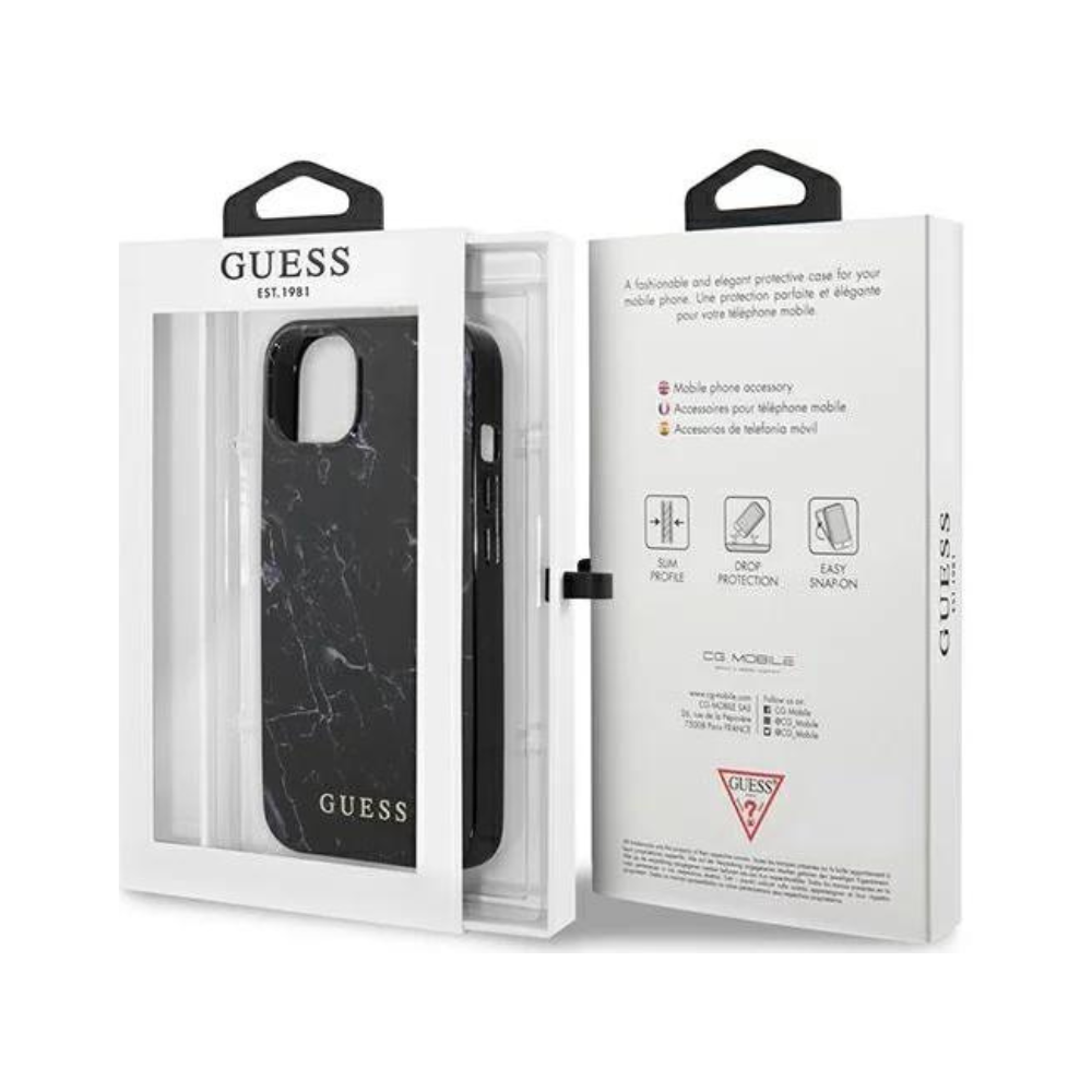 Оригинален кейс за iPhone 13 - GUESS Black Hardcase Marble