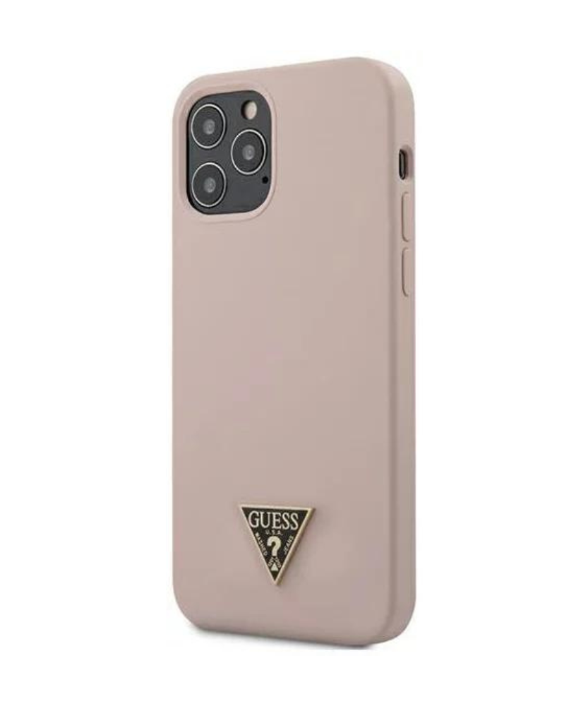 Оригинален кейс за iPhone 12 Pro Max - GUESS Light Pink Hardcase Silicone Triangle Logo