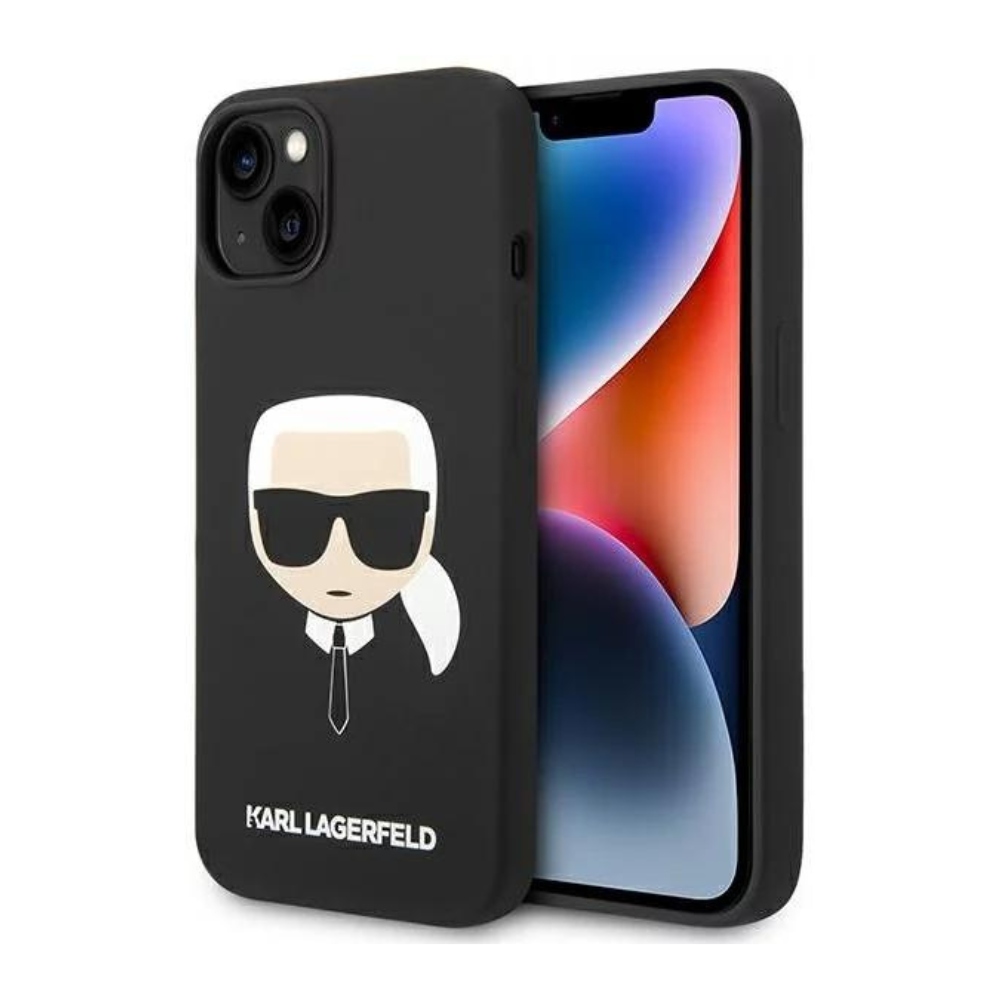Оригинален кейс за iPhone 14 - Karl Lagerfeld Black Silicone Karls Head