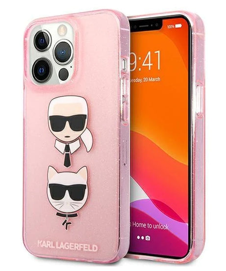 Оригинален кейс за iPhone 13 Pro Max - Karl Lagerfeld Glitter Karl's & Choupette Pink