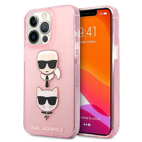 Оригинален кейс за iPhone 13 Pro Max - Karl Lagerfeld Glitter Karl's & Choupette Pink