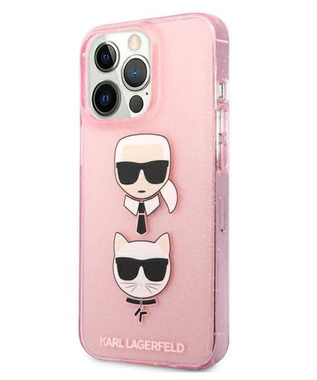 Оригинален кейс за iPhone 13 Pro Max - Karl Lagerfeld Glitter Karl's & Choupette Pink