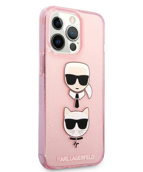 Оригинален кейс за iPhone 13 Pro Max - Karl Lagerfeld Glitter Karl's & Choupette Pink