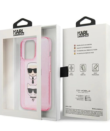 Оригинален кейс за iPhone 13 Pro Max - Karl Lagerfeld Glitter Karl's & Choupette Pink