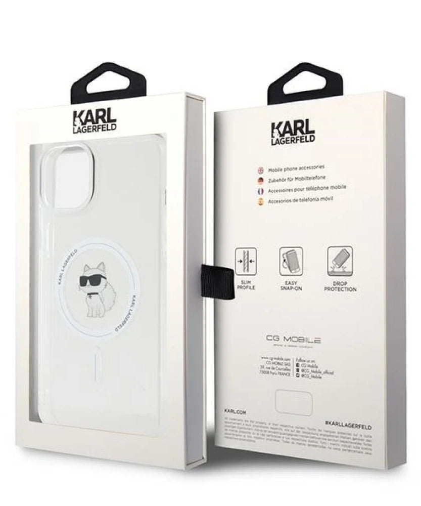 Лицензиран MagSafe калъф за iPhone 15 Plus - Karl Lagerfeld - бял