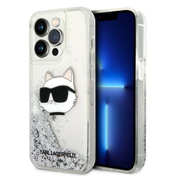 Оригинален кейс за iPhone 14 Pro - Karl Lagerfeld Silver Hardcase Glitter Choupette Head