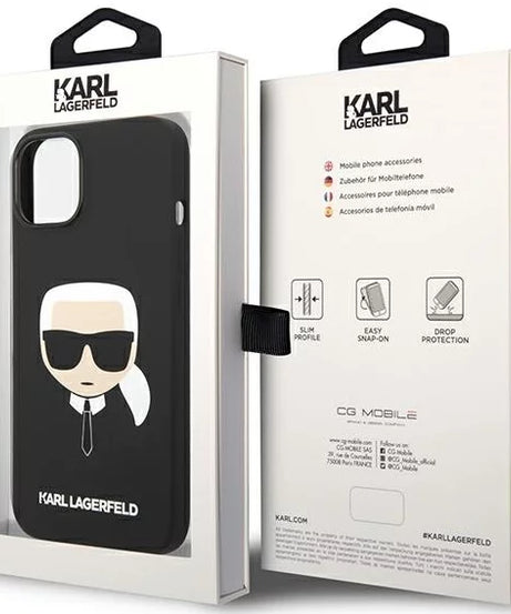 Оригинален кейс за iPhone 14 - Karl Lagerfeld Black Silicone Karls Head