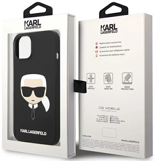 Оригинален кейс за iPhone 14 - Karl Lagerfeld Black Silicone Karls Head