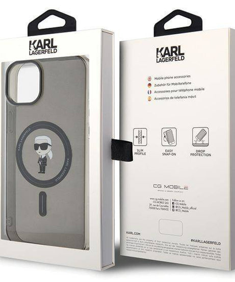 Лицензиран MagSafe калъф за iPhone 15 Plus - Karl Lagerfeld - черен