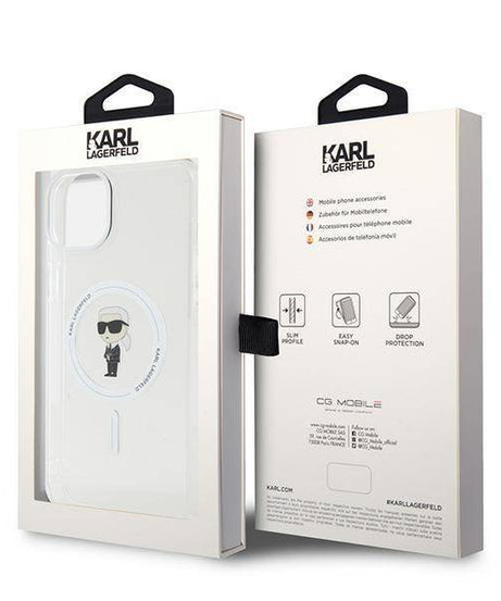 Лицензиран MagSafe калъф за iPhone 15 Pro - Karl Lagerfeld - бял