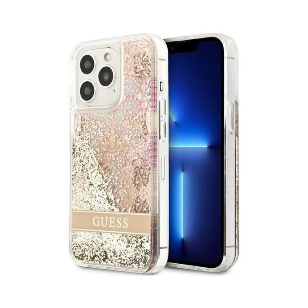 Оригинален кейс за iPhone 13 Pro Max - GUESS Gold Hardcase Paisley Liquid Glitter