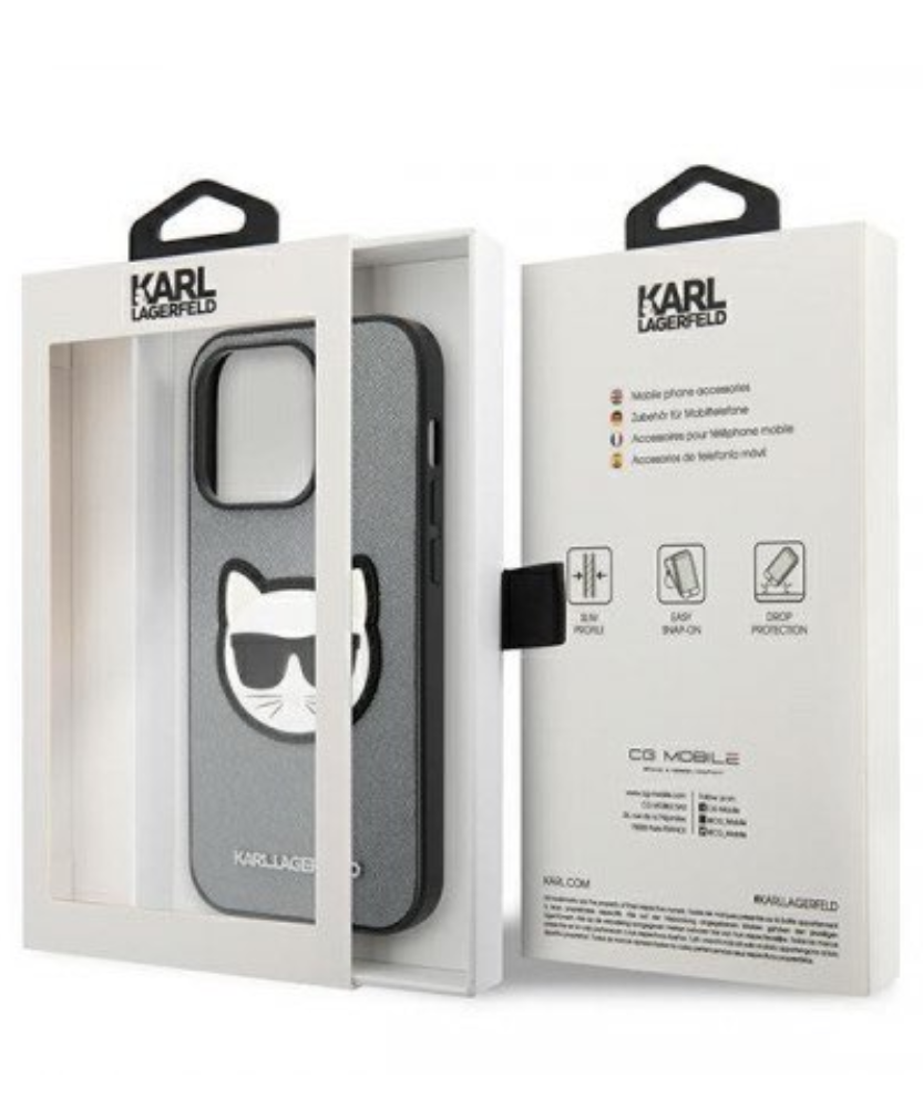 Оригинален кейс за iPhone 14 Pro - Karl Lagerfeld  Saffiano Choupette Head Patch